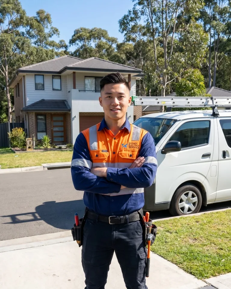Sydney Electrical Service electrician with tool belt on a suburban Sydney job