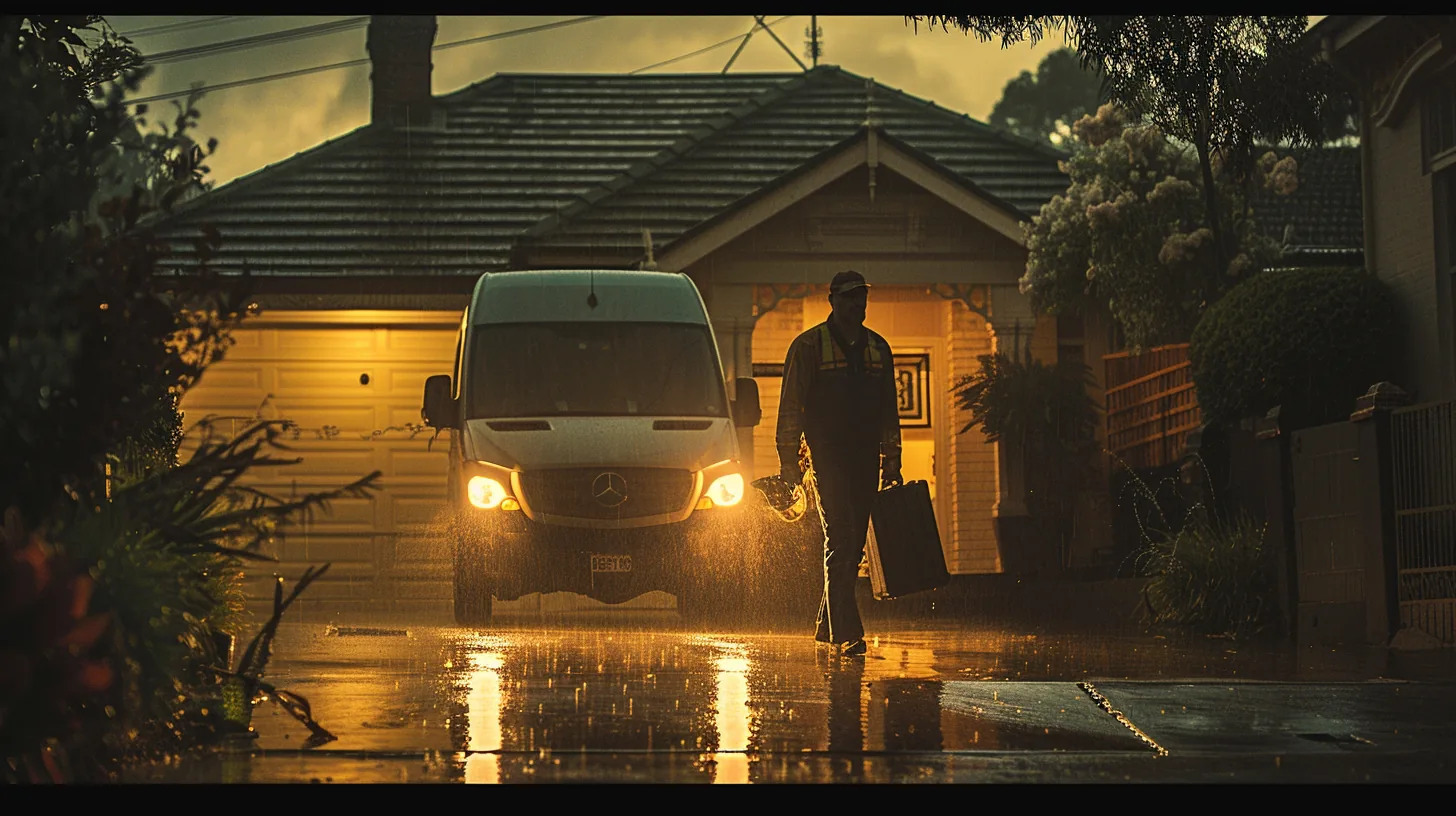 Sydney electrician emergency van arriving at a federation home at night