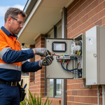 Licensed Level 2 ASP electrician working on an outdoor meter box in Sydney